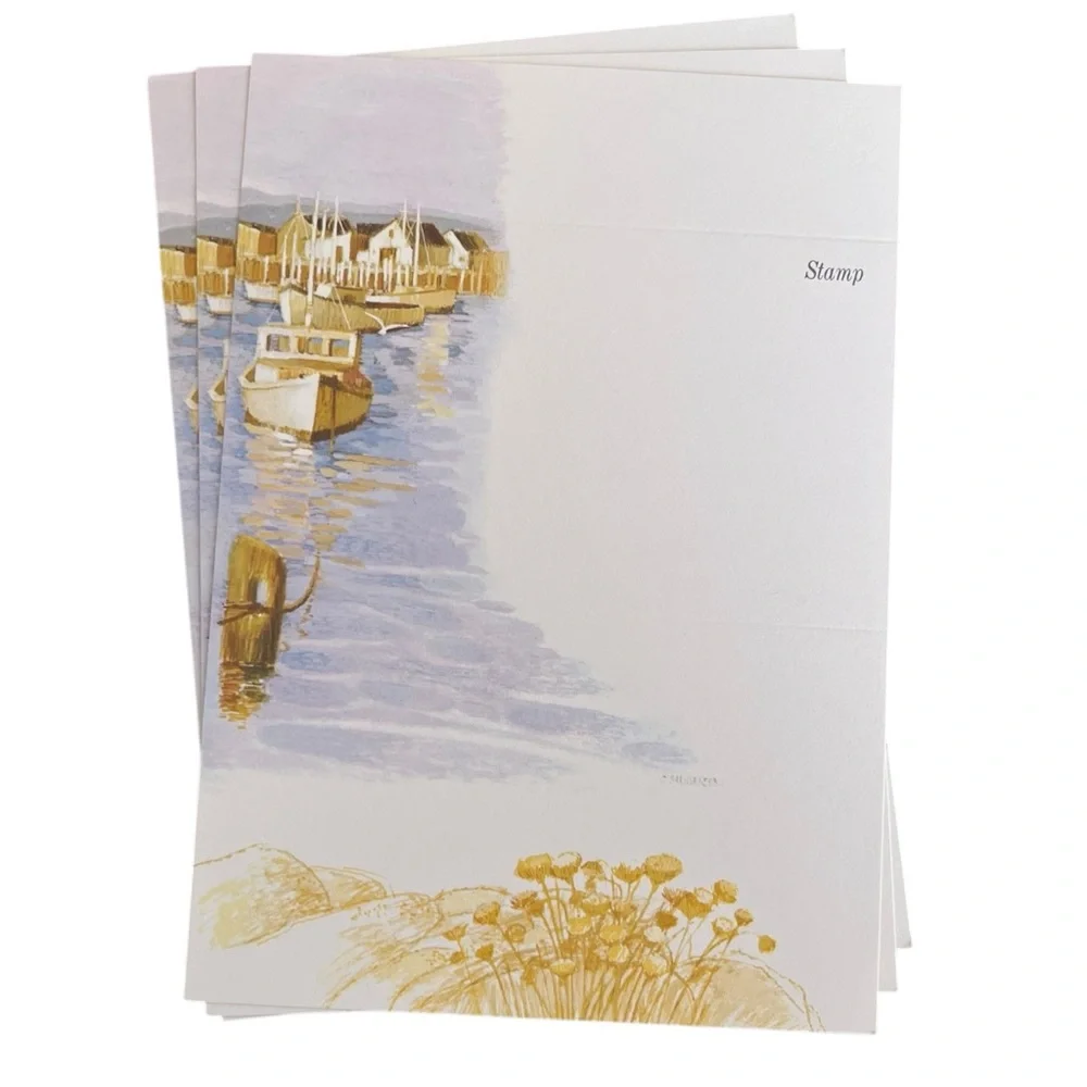 Vintage Seashore Just a Notes Birds Lighthouse Blank Cards Coastal